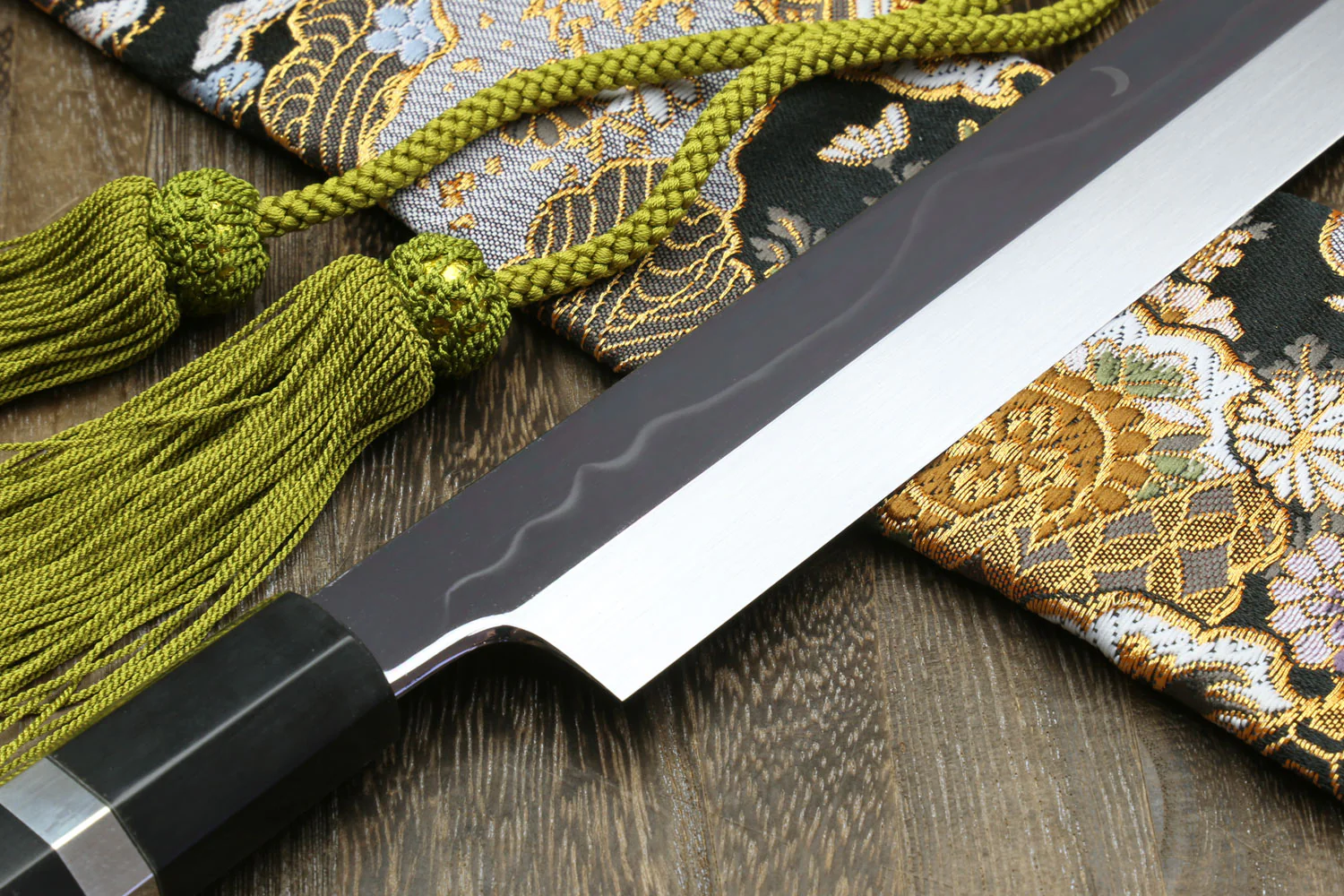 Yoshihiro Mizu Yaki Honyaki White Steel Mirror-Finished Mt. Fuji with Crescent Moon Yanagi Kiritsuke Premium Ebony Handle with Triple Nickel Silver Ring - Image 5