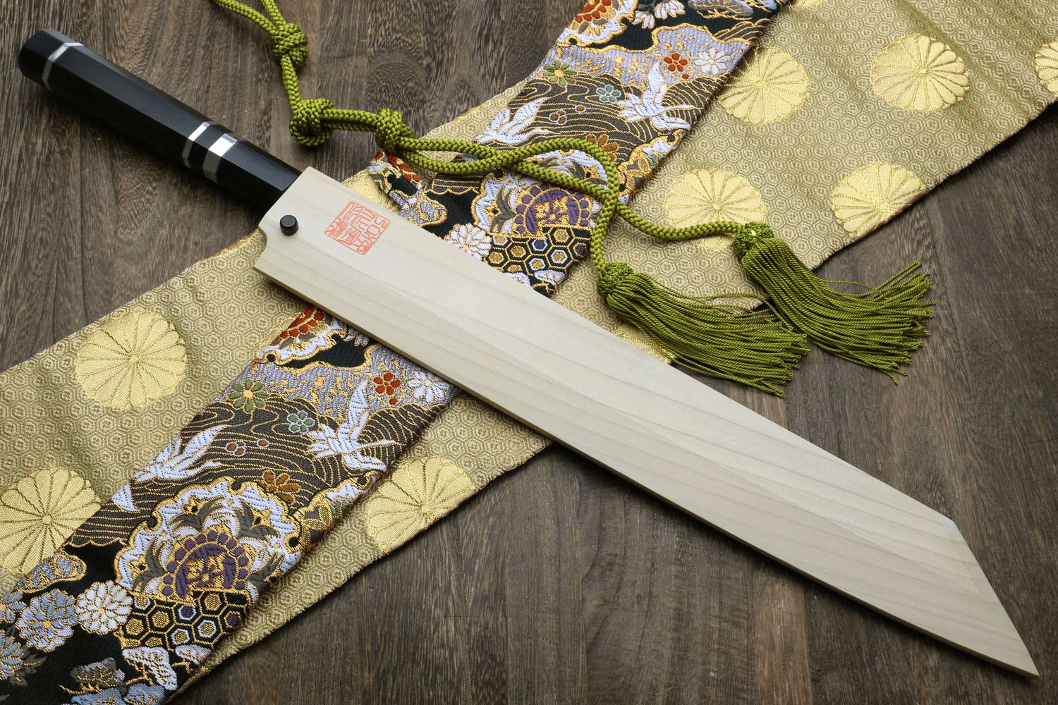 Yoshihiro Mizu Yaki Honyaki White Steel Mirror-Finished Mt. Fuji with Crescent Moon Yanagi Kiritsuke Premium Ebony Handle with Triple Nickel Silver Ring - Image 9
