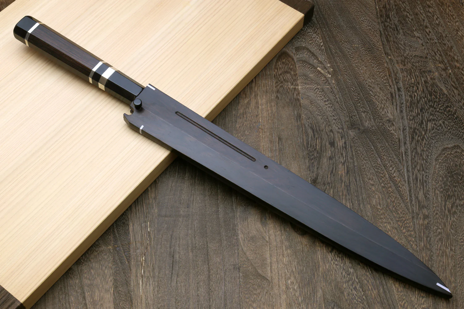 Yoshihiro Mizu Honyaki White Steel #1 Two Sided Mirror-Finished Namiukashi Yanagi Premium Triple Nickel Silver Ring Ebony Handle - IKEDA UNKAI Limited Edition - Image 10