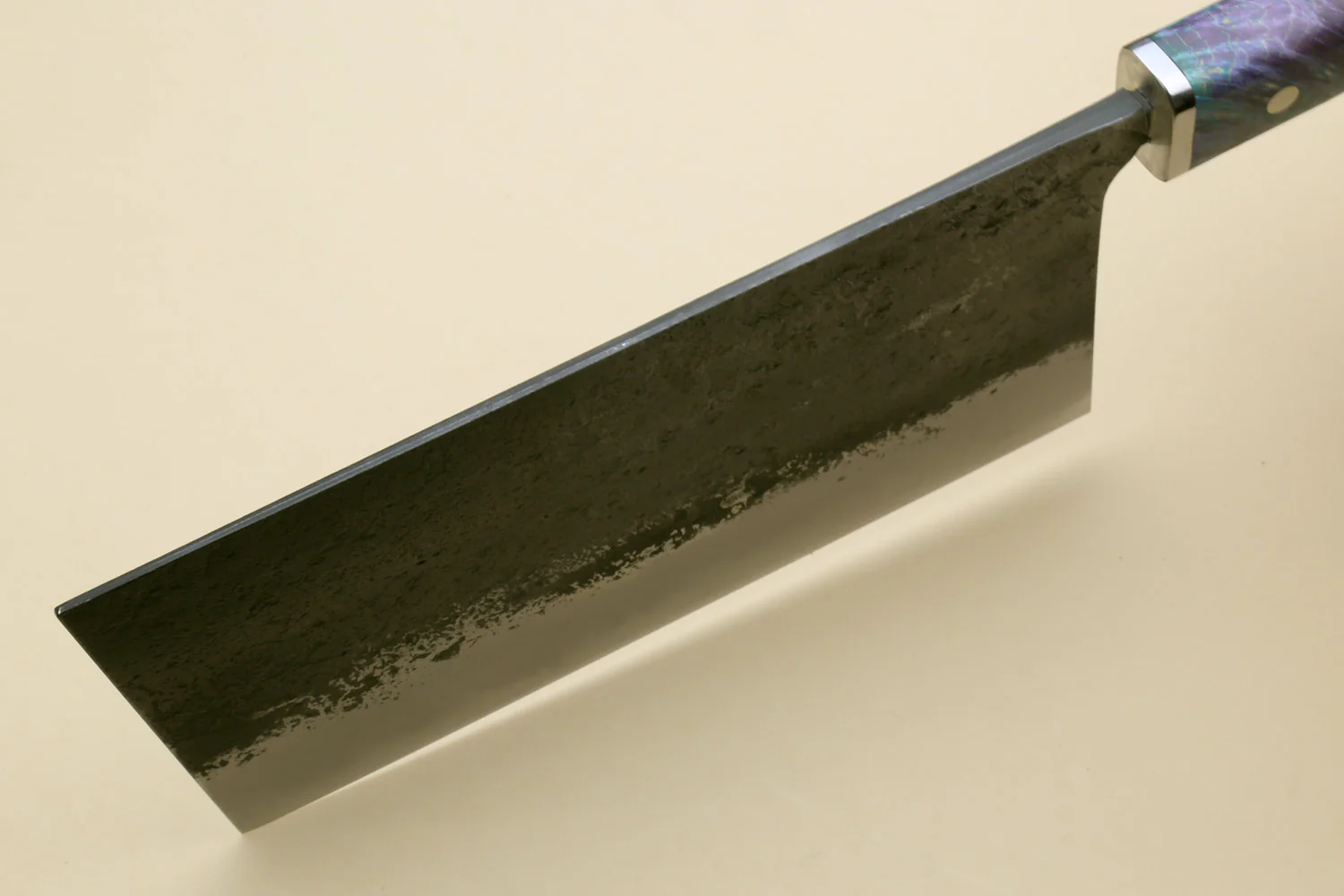 Yoshihiro Nashiji High Carbon Blue Steel #2 Chinese-Style Cleaver Vegetable Knife with Stabilized Maple Burl Handle (Mazaki Special Edition: TYPE B) - Image 4