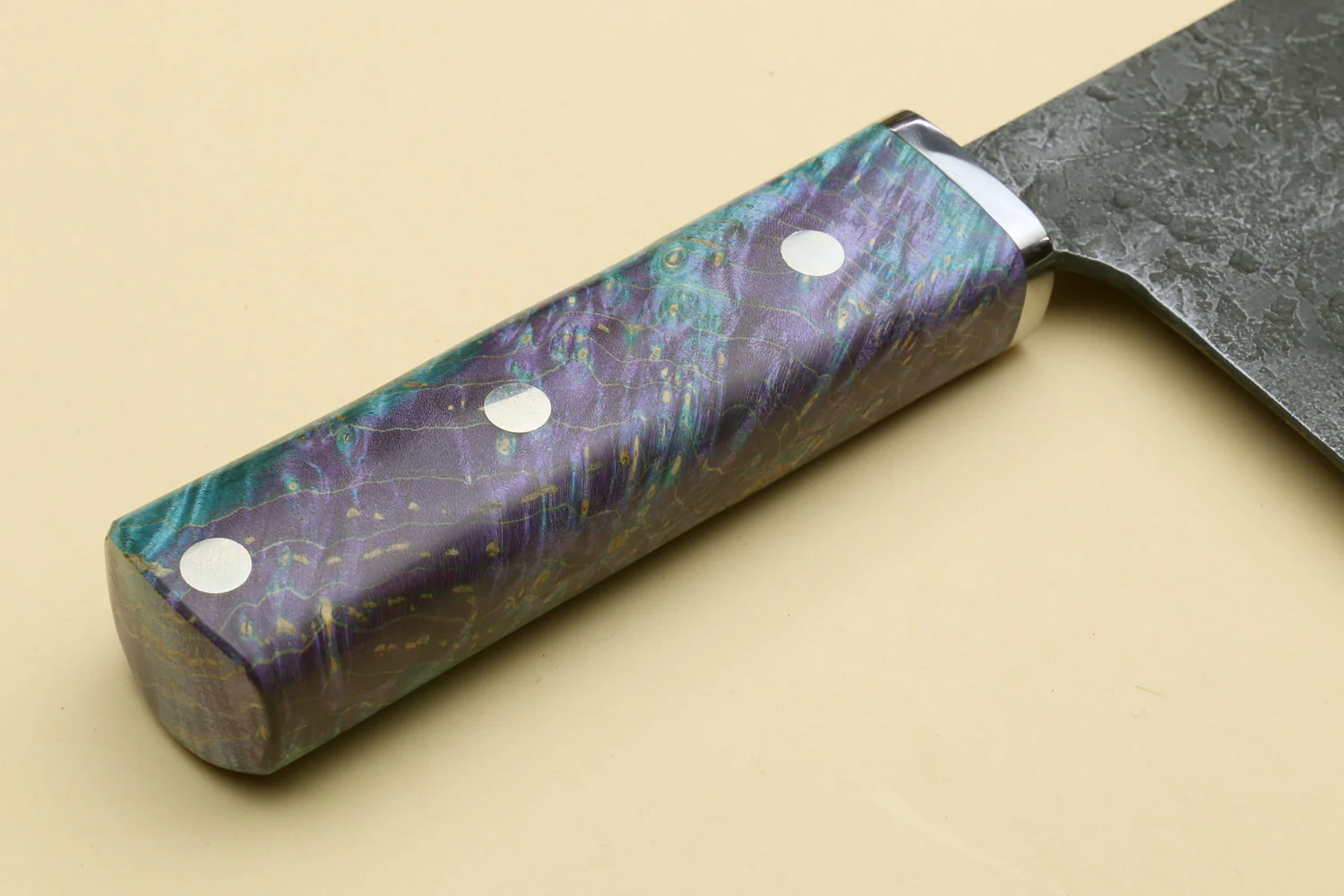 Yoshihiro Nashiji High Carbon Blue Steel #2 Chinese-Style Cleaver Vegetable Knife with Stabilized Maple Burl Handle (Mazaki Special Edition: TYPE B) - Image 6