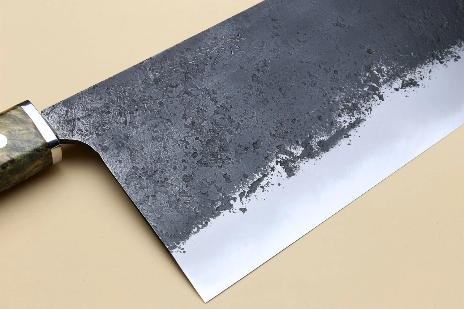 Yoshihiro Nashiji High Carbon White Steel #2 Chinese-Style Cleaver Vegetable Knife with Stabilized Maple Burl Handle (Mazaki Special Edition: TYPE C) - Image 3