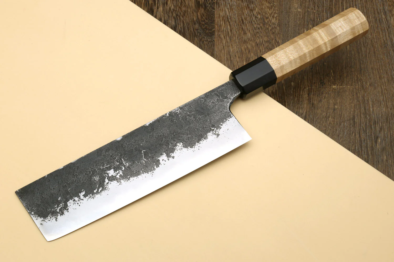 Yoshihiro Nashiji High Carbon White Steel MAZAKI Nakiri Japanese Vegetable Knife with Camphor Handle - Image 3