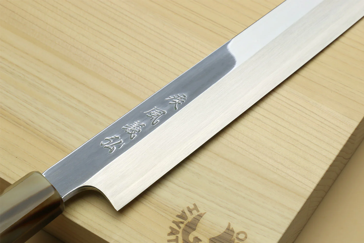 Yoshihiro SG-2 (R-2) Semi-Stainless Steel Mirror Polished Yanagi Kiritsuke Sashimi Knife, Triple Ring Ebony Handle - Image 3