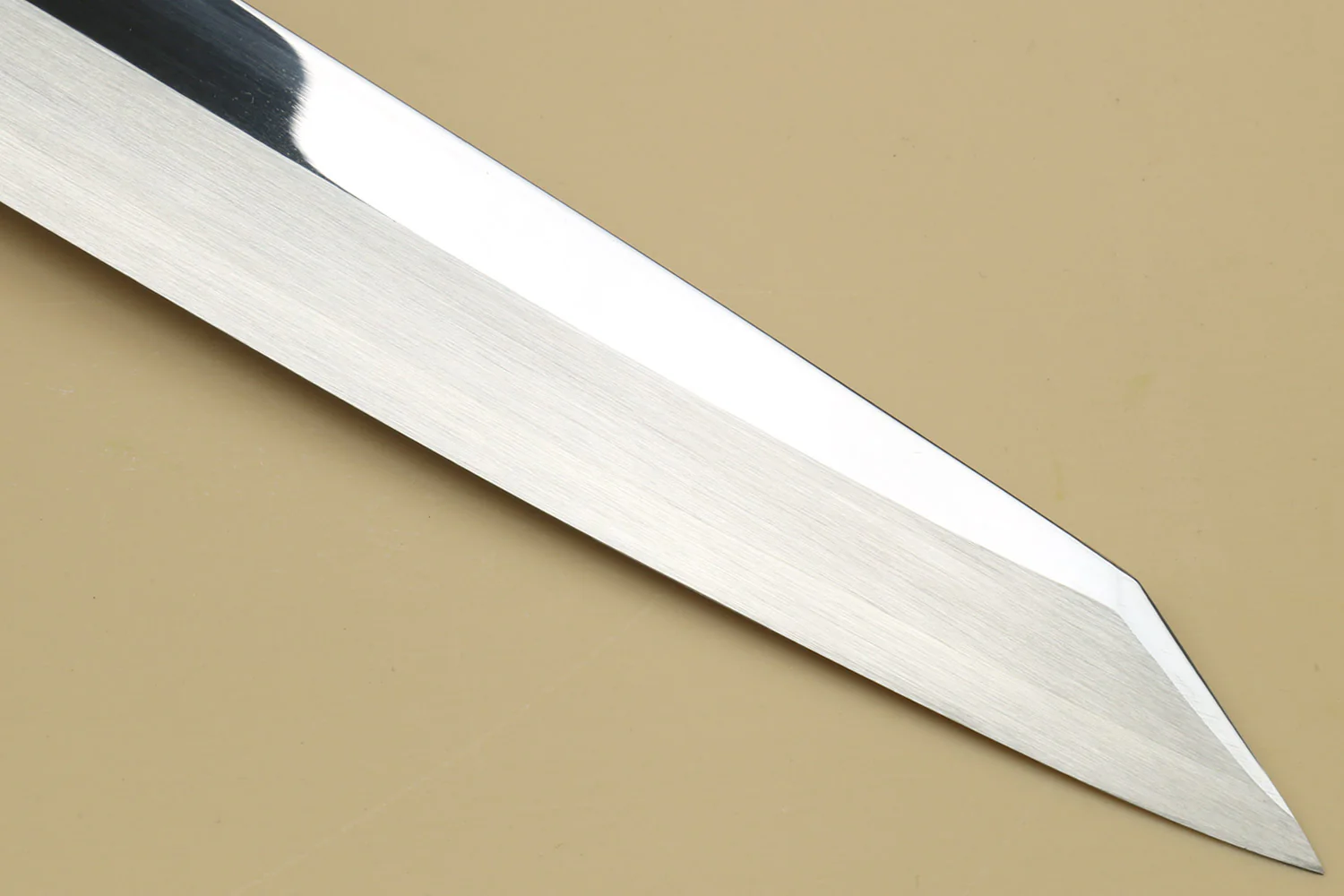 Yoshihiro SG-2 (R-2) Semi-Stainless Steel Mirror Polished Yanagi Kiritsuke Sashimi Knife, Triple Ring Ebony Handle - Image 5