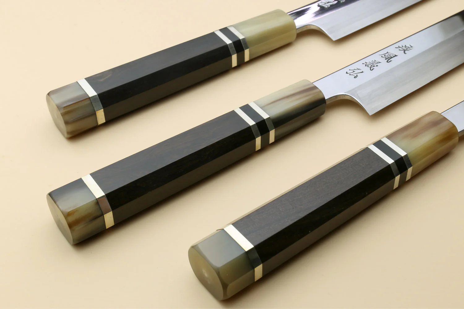 Yoshihiro SG-2 (R-2) Semi-Stainless Steel Mirror Polished Yanagi Kiritsuke Sashimi Knife, Triple Ring Ebony Handle - Image 8