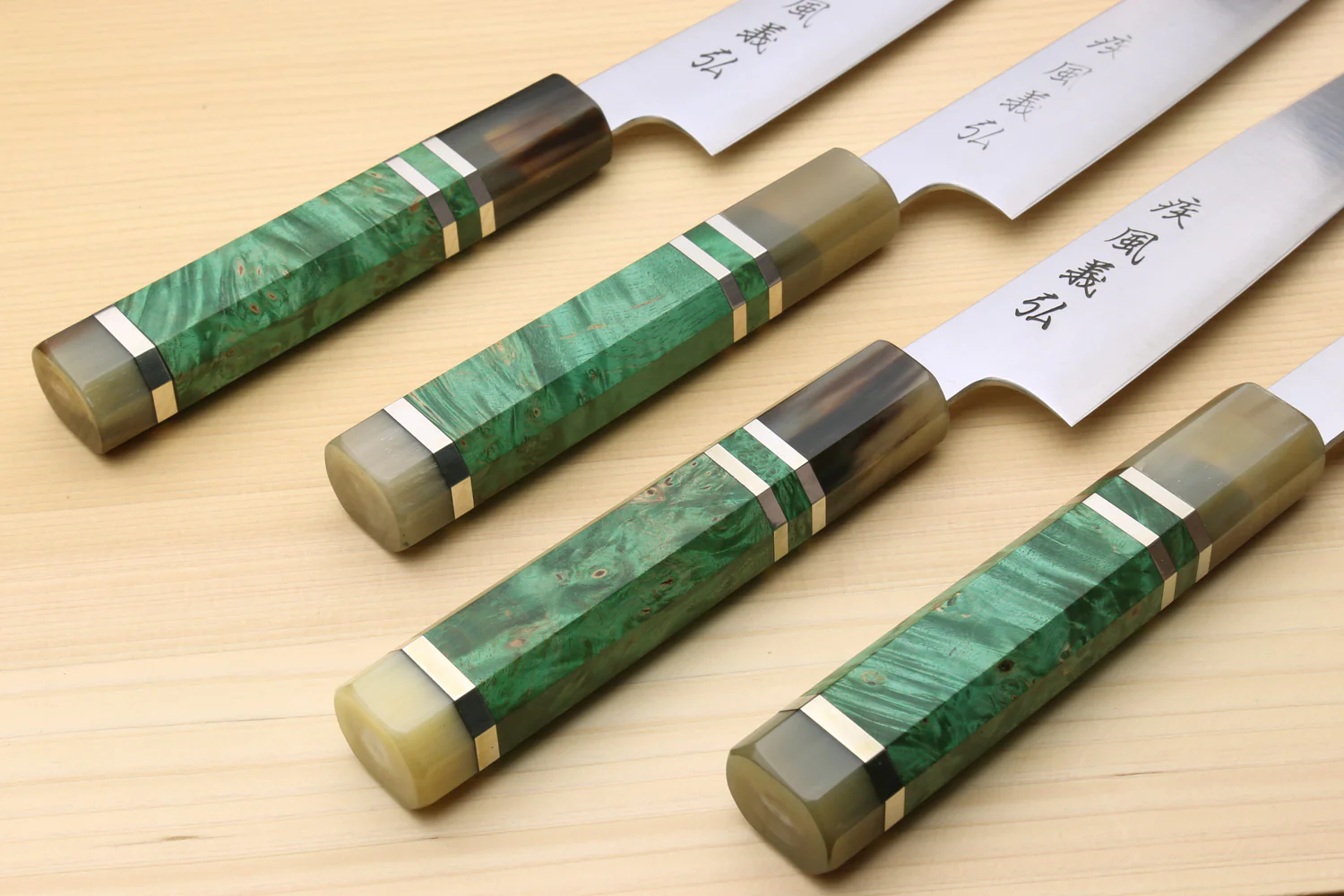 Yoshihiro SG-II (R-2) Semi-Stainless Petty Utility Knife Triple Ring Stabilized Maple Burl Handle - Image 8