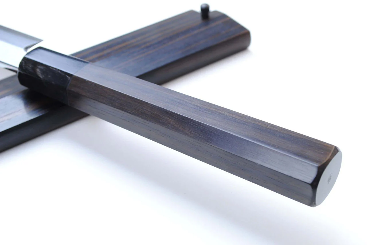 Yoshihiro Suminagashi Blue Steel #1 Sakimaru Takobiki Sushi Sashimi Slicing Japanese Chef Knife Ebony wood Handle - Image 7