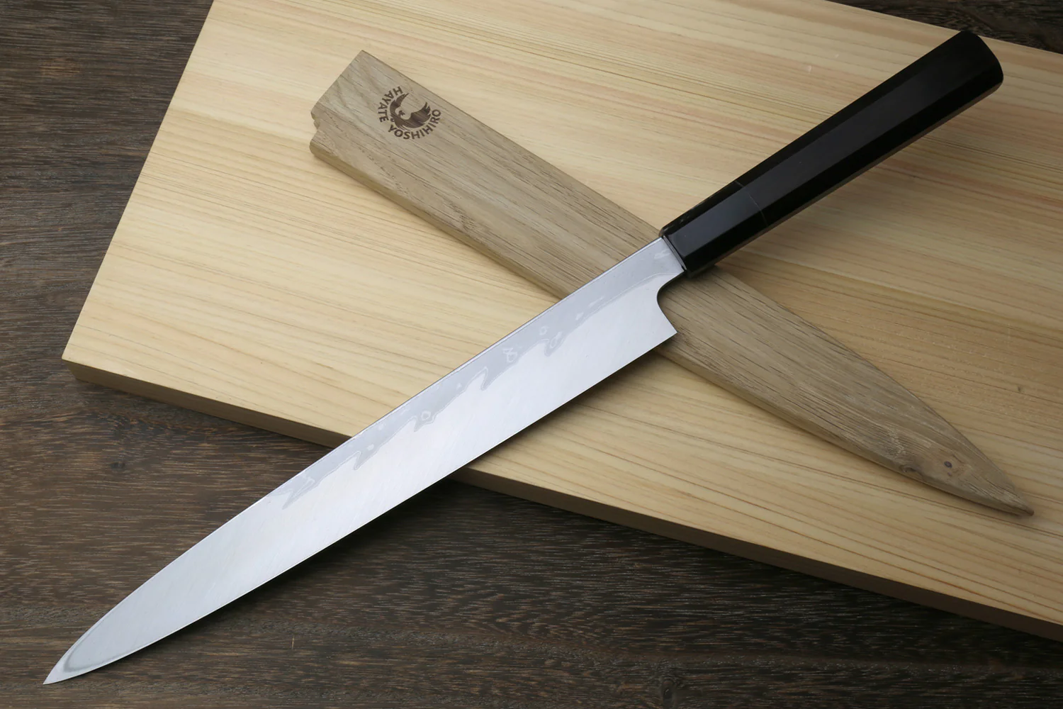 Yoshihiro Suminagashi Blue Steel #1 Yanagi Sushi Sashimi Japanese Knife Ebony Handle - Image 3