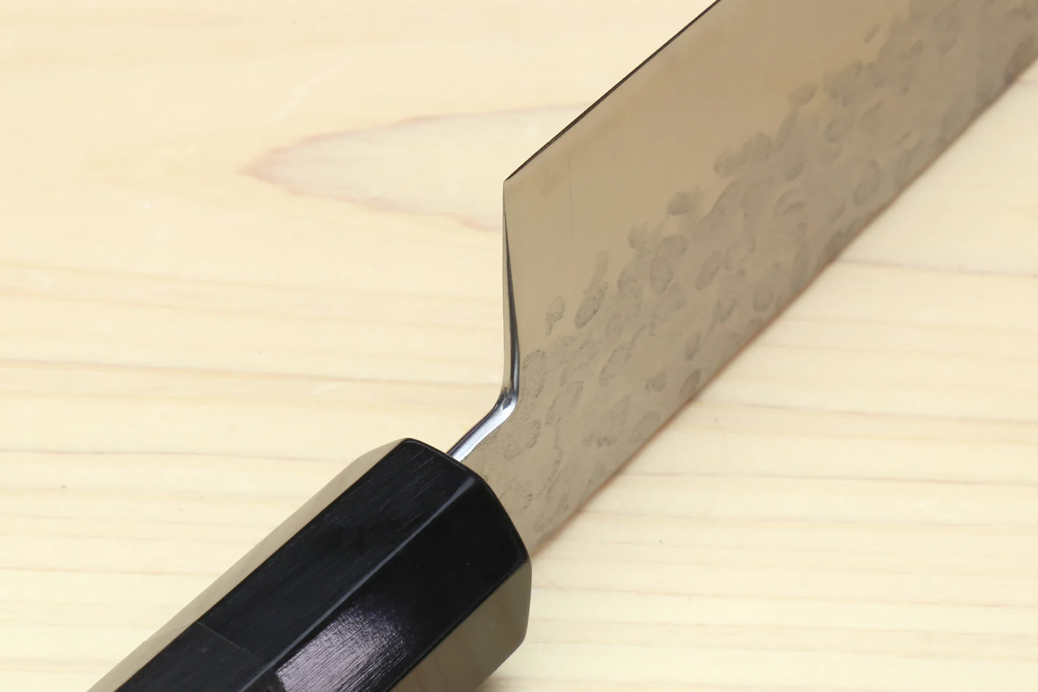 Yoshihiro Super Blue Steel Stainless Clad Hammered Gyuto Chefs Knife Ebony Handle (Blade Length 9.5" (240mm)) - Image 6