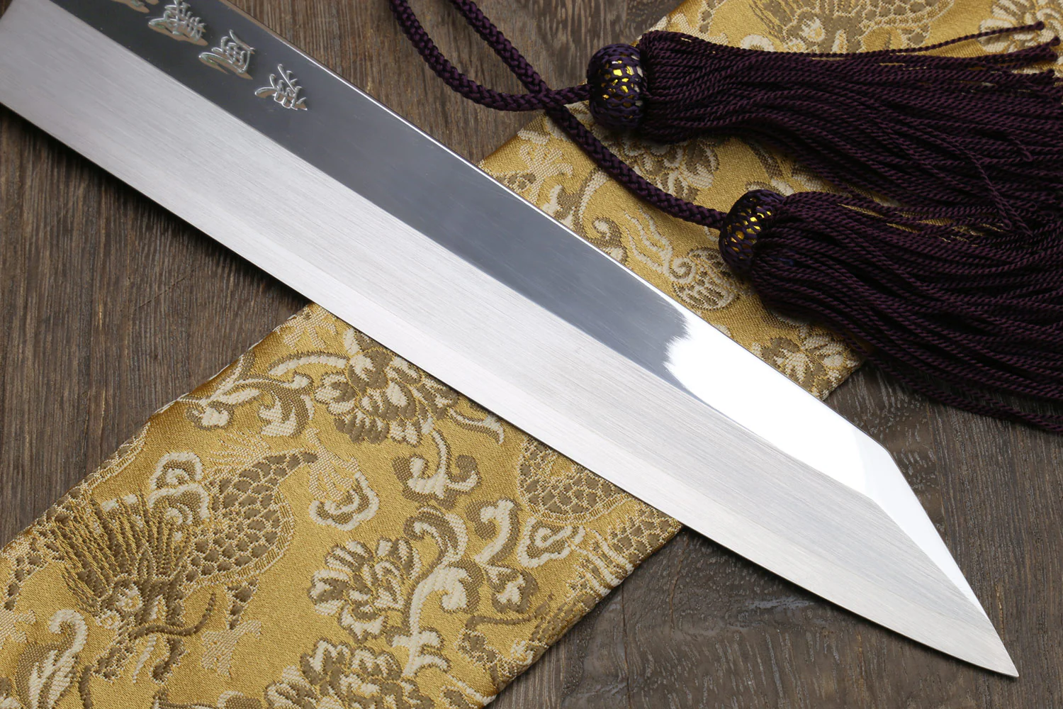 Yoshihiro SVG-10 Semi-Stainless Steel Mirror Finished Single Edged Kiritsuke Multipurpose Japanese Knife Ebony Handle with Triple Ring - Image 5
