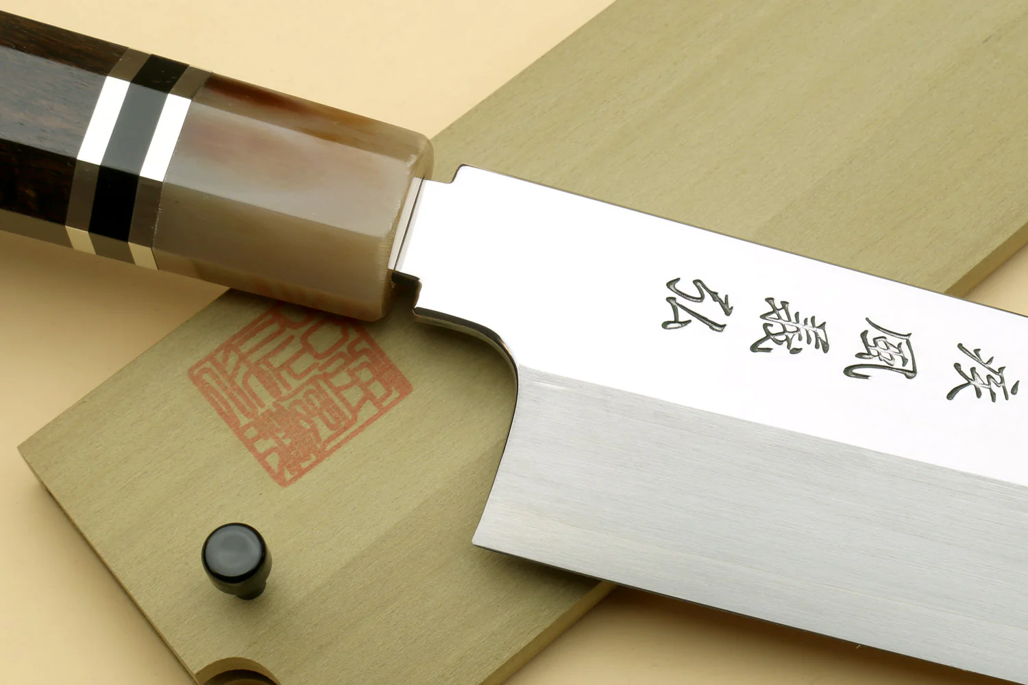 Yoshihiro SVG-10 Semi-Stainless Steel Mirror Finished Single Edged Kiritsuke Multipurpose Japanese Knife Ebony Handle with Triple Ring - Image 7