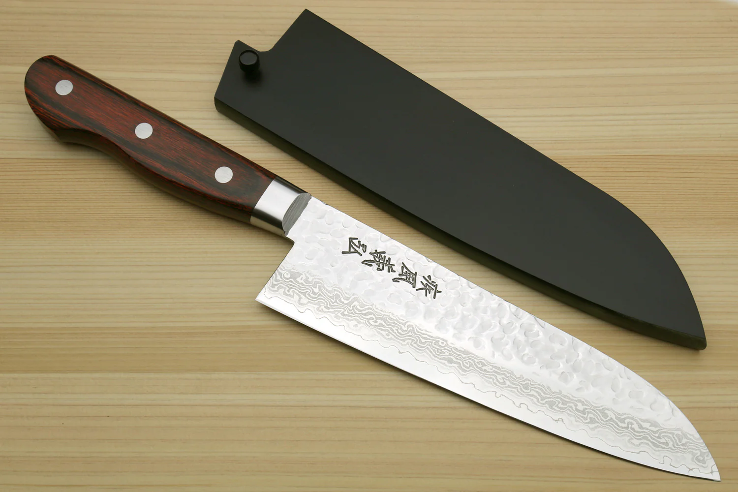 Yoshihiro VG-10 16 Layer Hammered Damascus Stainless Steel Santoku Chef knife - Image 4