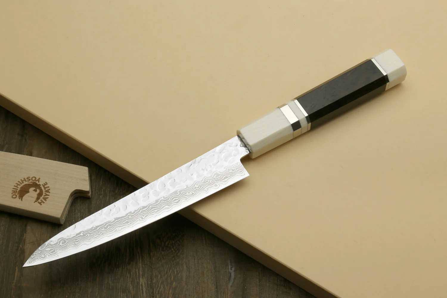 Yoshihiro VG-10 46 Layers Hammered Damascus Petty Utility Japanese Chef Knife Alternative Ivory Handle (6" (150mm)) - Image 2