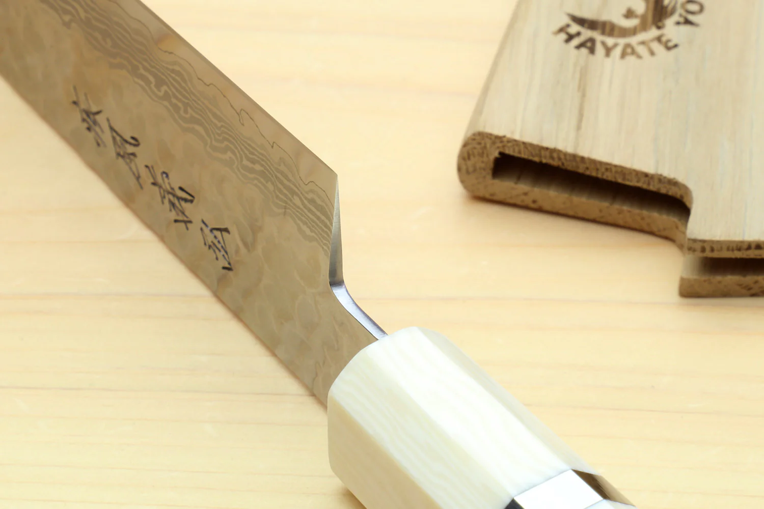 Yoshihiro VG-10 46 Layers Hammered Damascus Sujihiki Japanese Slicer Knife Octagonal Alternative Ivory Handle (Blade Length: 9.5" (240mm)) - Image 6