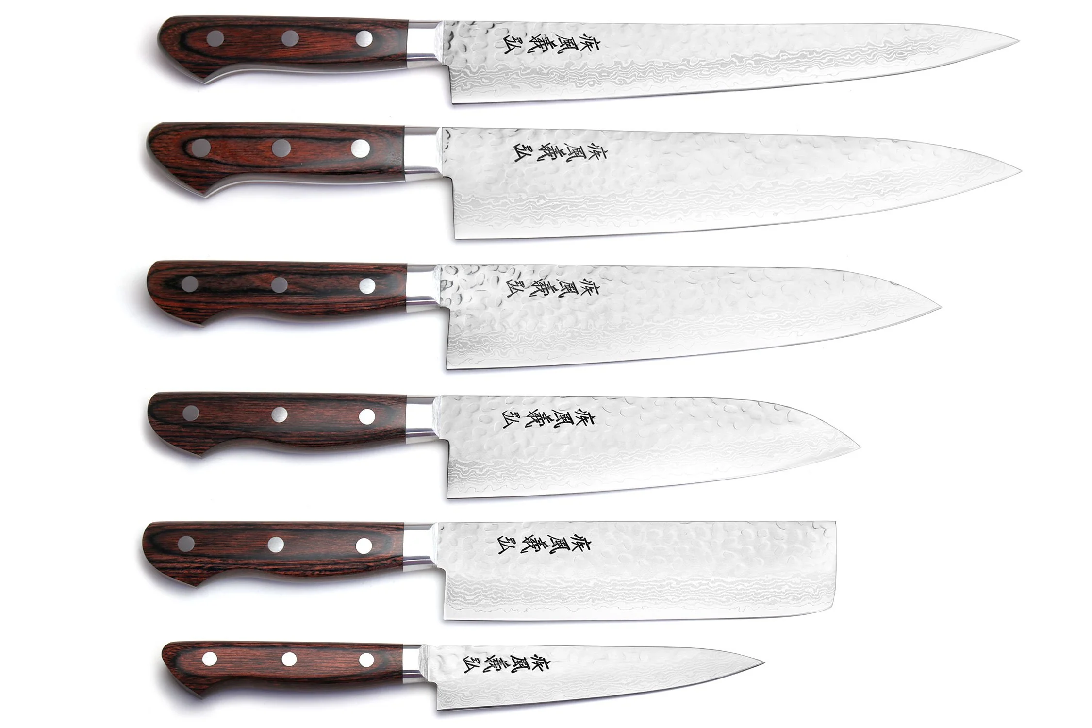 Yoshihiro VG-10 16 Layer Damascus Knife 6PC Set (2 Gyuto, Petty, Sujihiki, Santoku, Nakiri) - Image 11