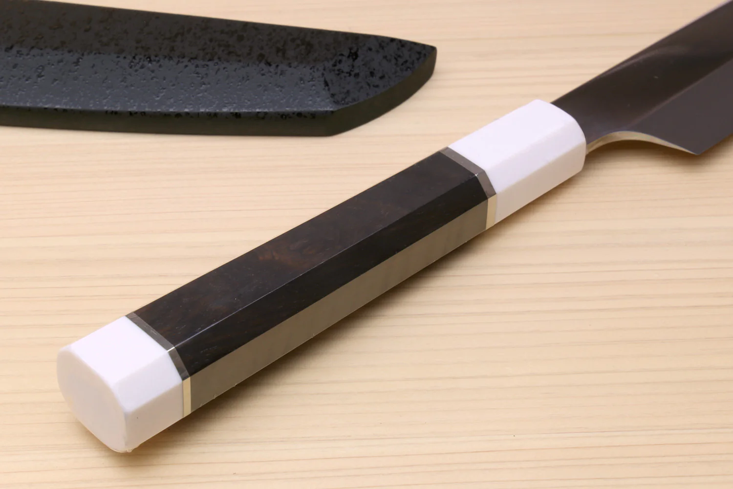 Yoshihiro VG-10 Honyaki Sakimaru Takobiki Japanese Sushi Sashimi Knife with Double Nickel Silver Ring Corian Ebony Handle - Image 5